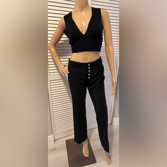 Vertigo Paris Tailored Blk Pants FR 38 /US 6 Made in France Silver Button Front